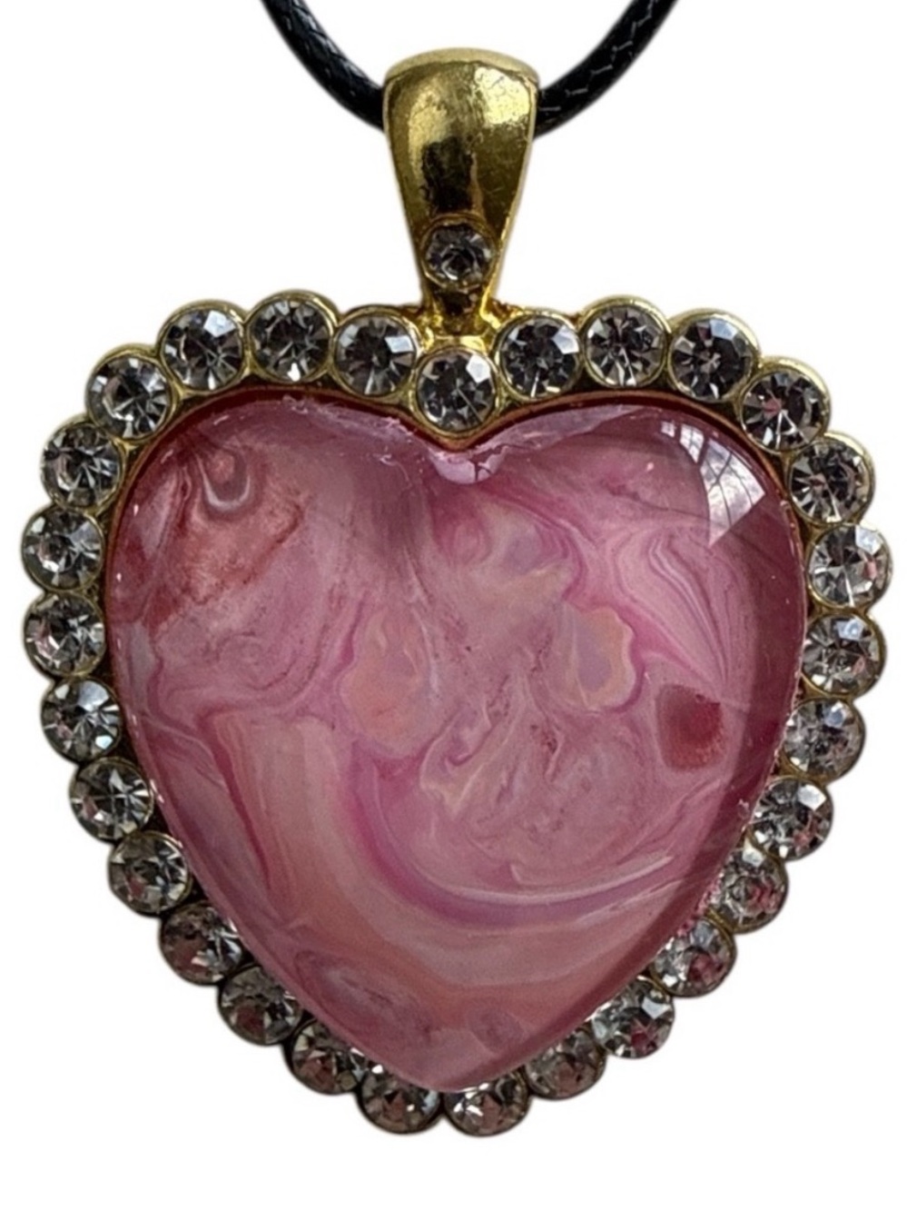 Hand Crafted Pink Heart Necklace Fluid Art Pendant by Svetlana Yeung